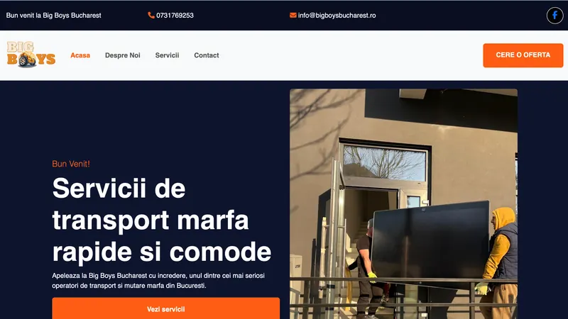 Captură a website-ului Big Boys Bucharest pentru transport și mutări