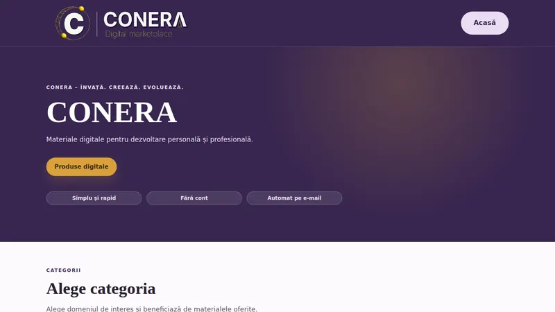 Captură a website-ului conera.ro pentru produse digitale
