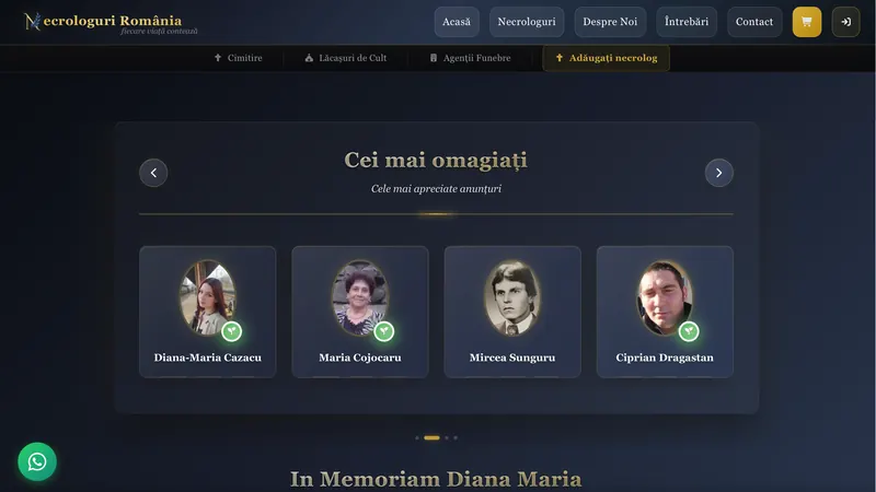 Captură a platformei necrologuri.ro